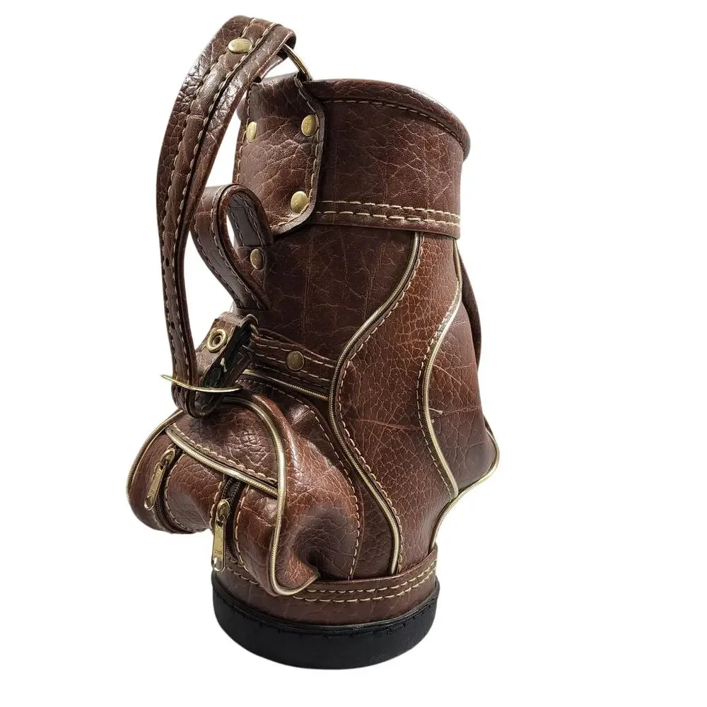Bottle Holder Miniature Golf Bag With 2 Zipper Pockets Faux Leather ROC Vintage